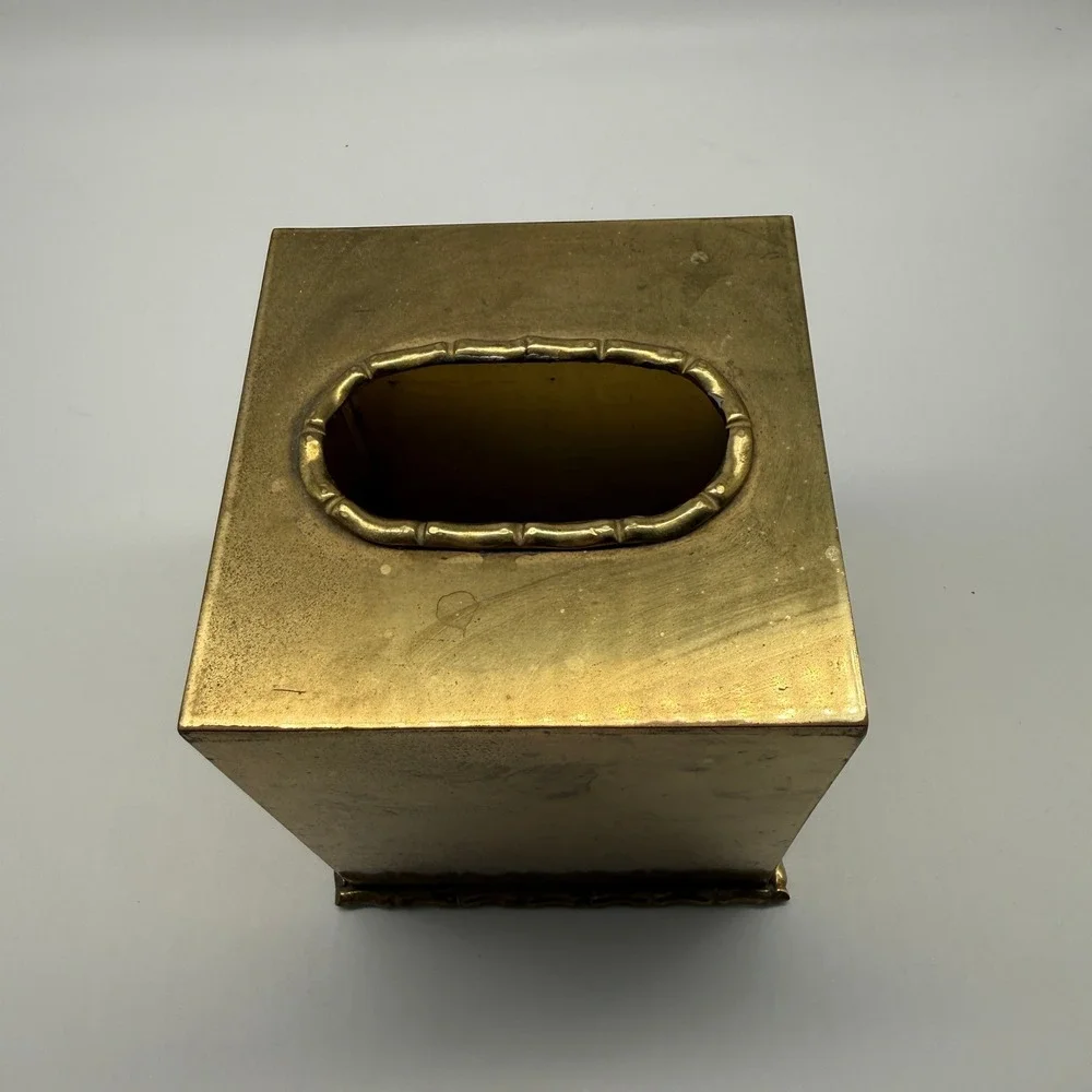 Gatco Tissue Box Cover Solid Brass Vintage Regency MCM Vanity Boho Hong Kong